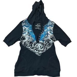 Y2K Currants Grunge Graphic Hooded Top Size Large